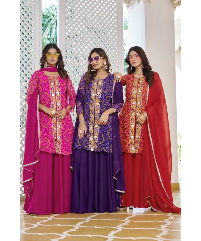 Chiffon Bandhani sharara suit by Kurti Connection USA