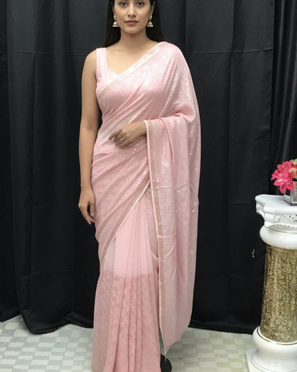 Pink sequin saree