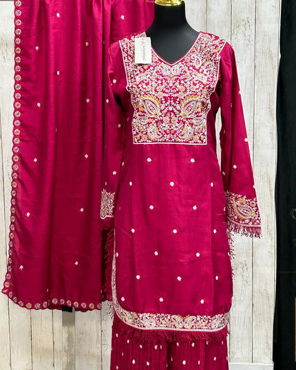 Dark pink sharara set