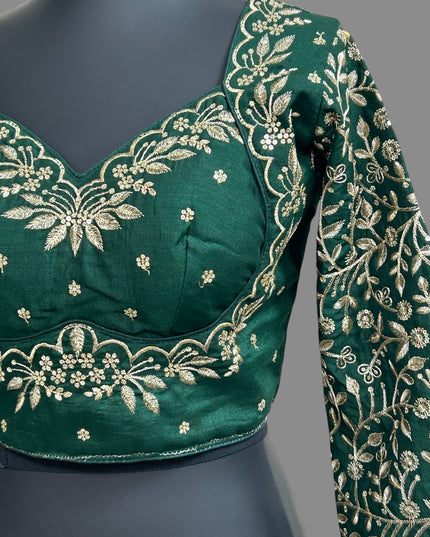 Madhubala blouse : full sleeves/ dark green