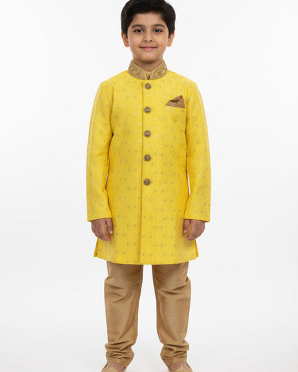 Yellow Sherwani set for kids