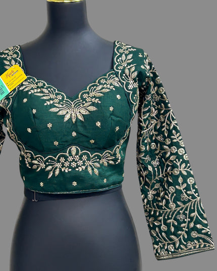 Madhubala blouse : full sleeves/ dark green