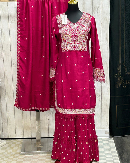 Dark pink sharara set