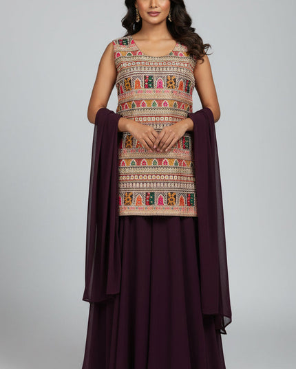 Heavy embroidery work sharara suit