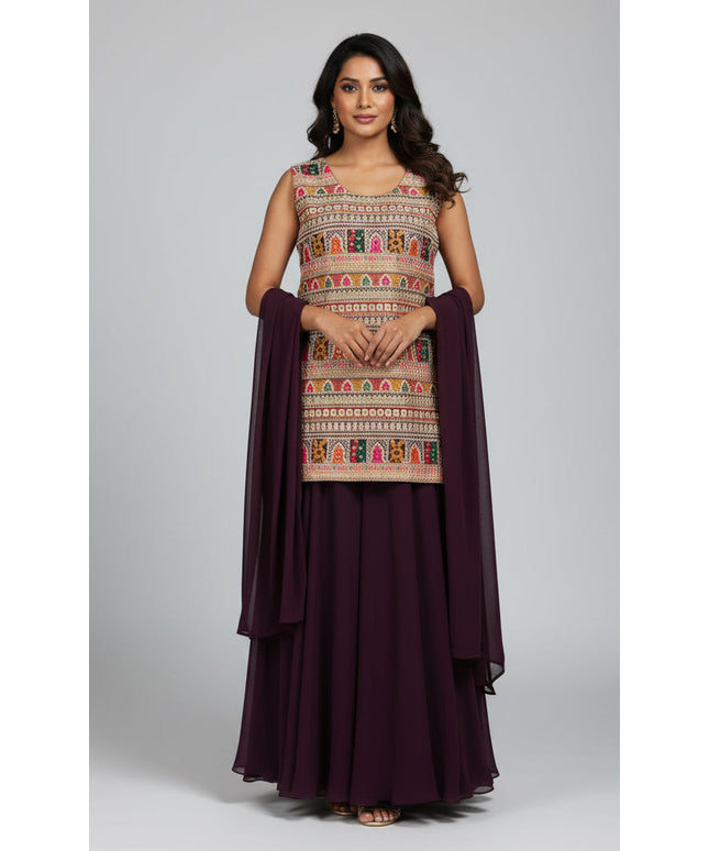 Heavy embroidery work sharara suit