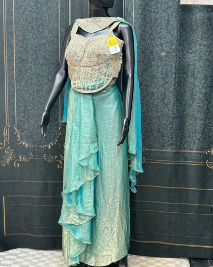 Teal : Lehenga saree : fusion readymade saree