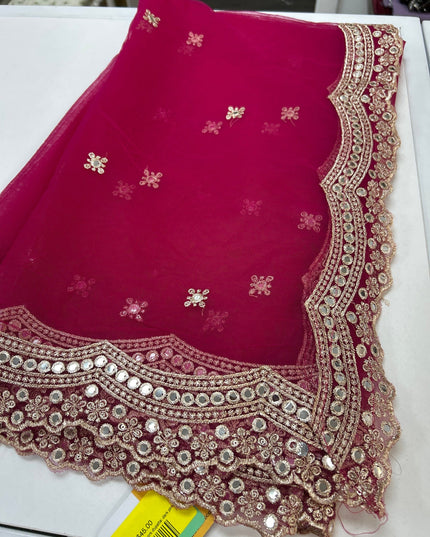 Mirror work dupatta: dark pink by Kurti Connection USA