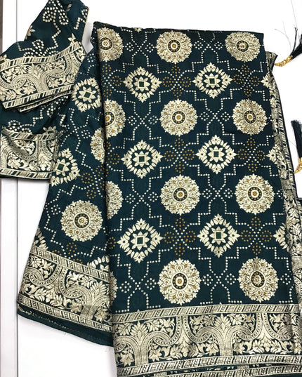 Teal blue Bandhani saree