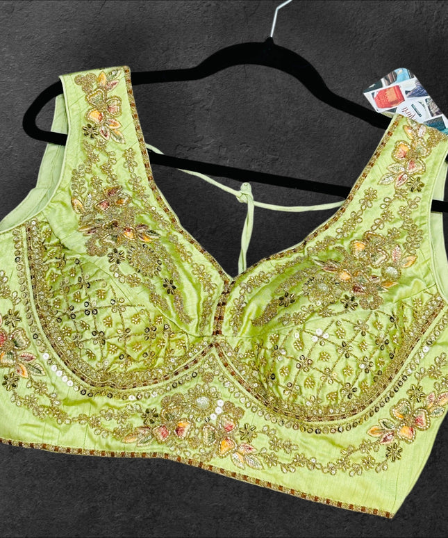 Light green silk blouse - Kurti Connection USA