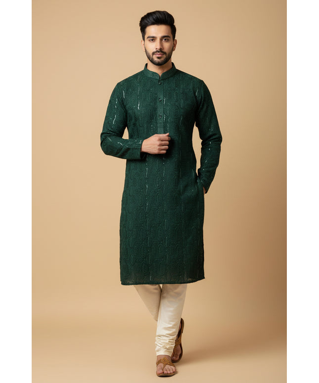 Dark green kurta set
