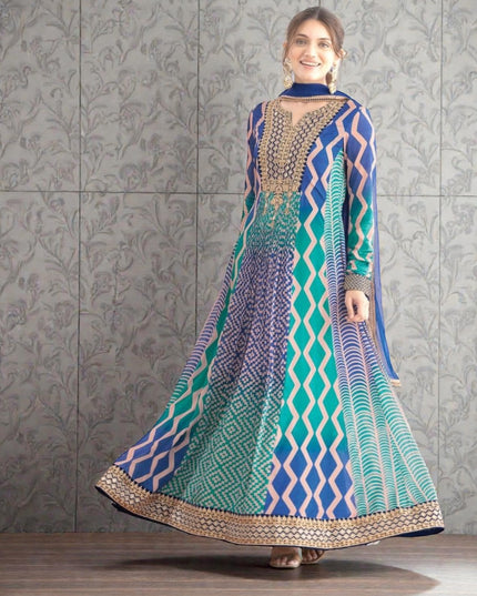 Saawan : Chinon silk long gowns by Kurti Connection USA