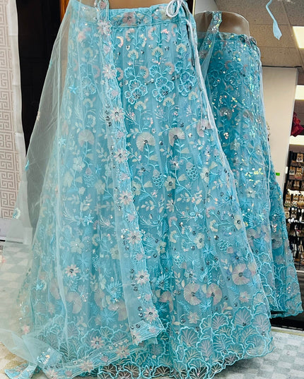 Light blue party wear Lehenga choli set by Kurti Connection USA