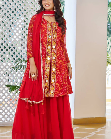 Chiffon Bandhani sharara suit by Kurti Connection USA