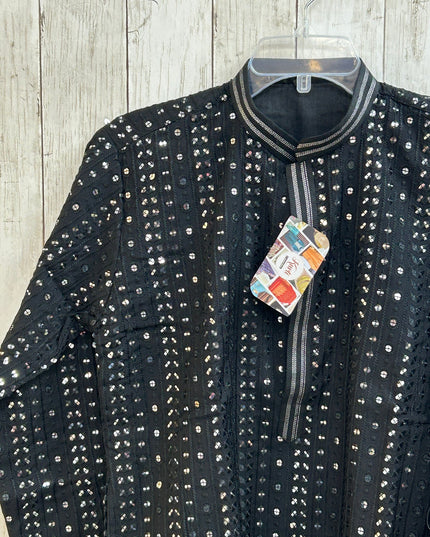 Black mirror work kurta pajama for men by Kurti Connection USA