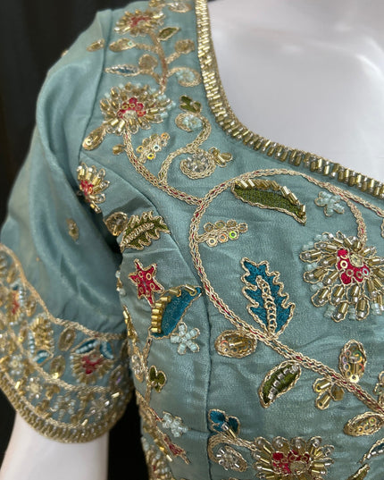 Hand embroidered blouse | tissue silk blouse with all over hand embroidery by Kurti Connection USA