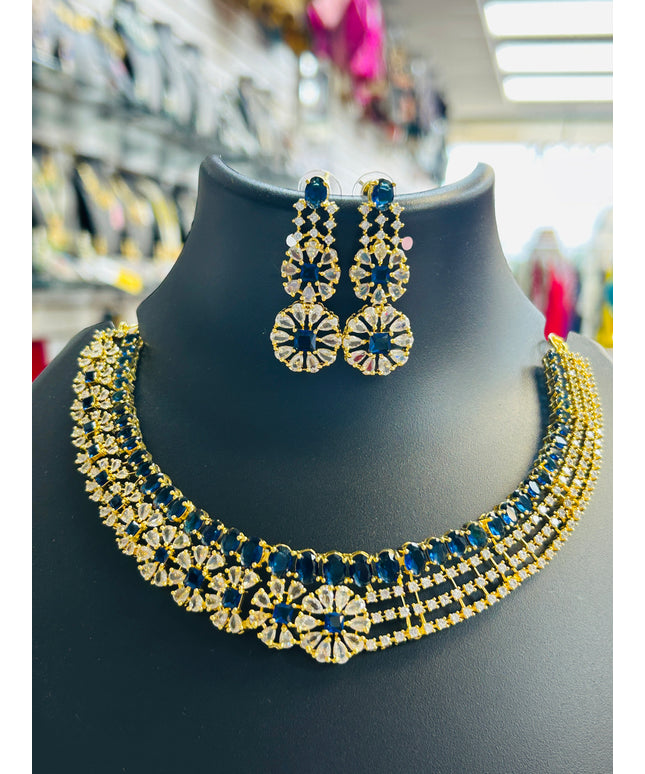 Ad necklace set : Blue stones gold polish