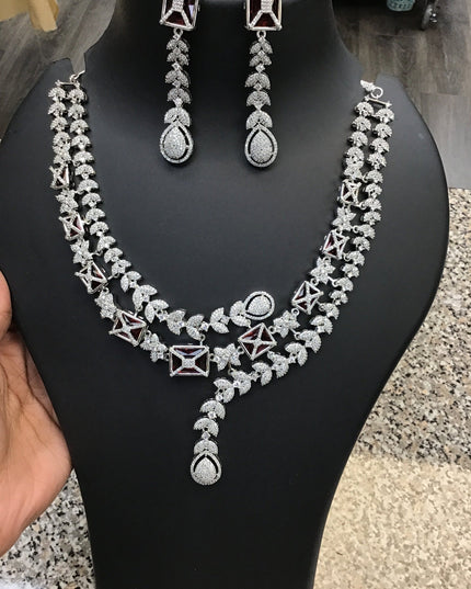 AD maroon stone necklace set
