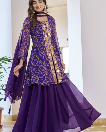Chiffon Bandhani sharara suit by Kurti Connection USA