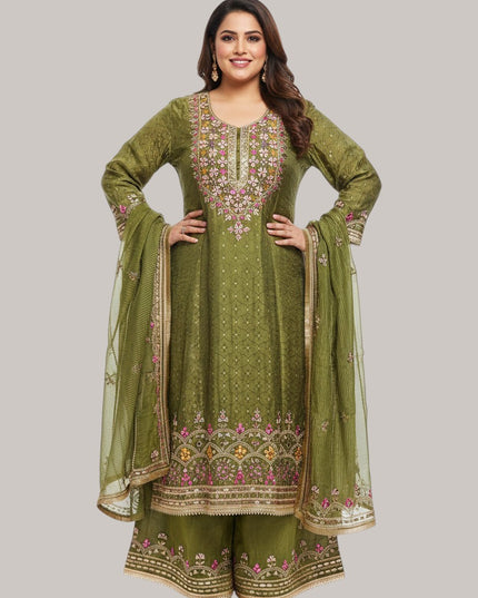Mehandi green Anarkali suit with palazzo