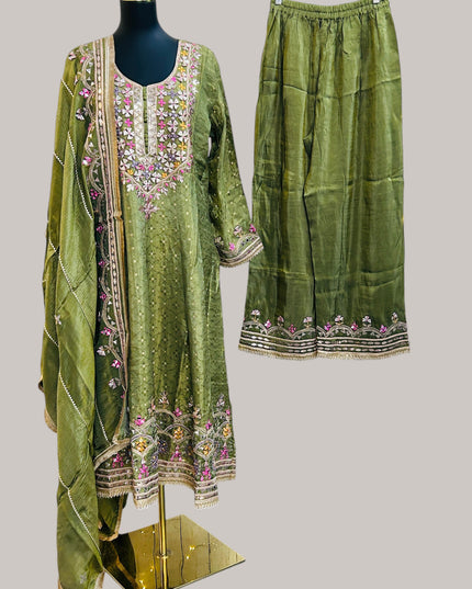 Mehandi green Anarkali suit with palazzo