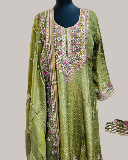Mehandi green Anarkali suit with palazzo