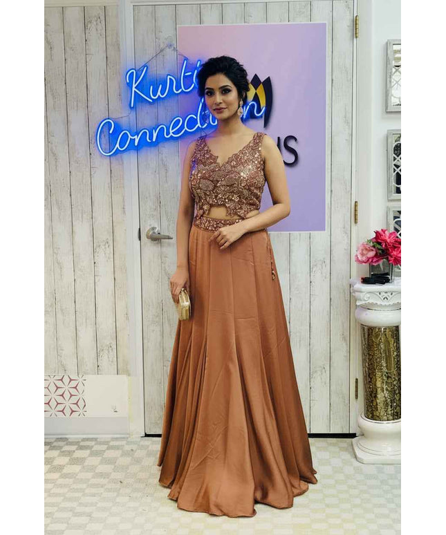 Satin silk lehenga with necklace dupatta