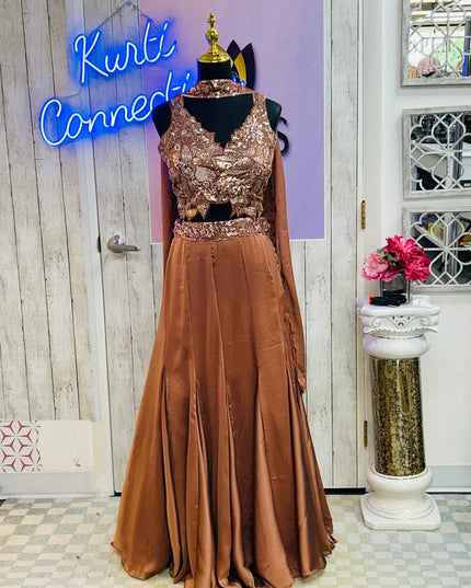 Satin silk lehenga with necklace dupatta