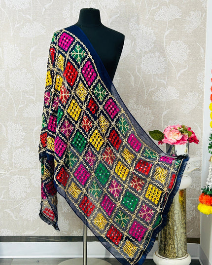 Embroidered phulkari dupatta by Kurti Connection USA