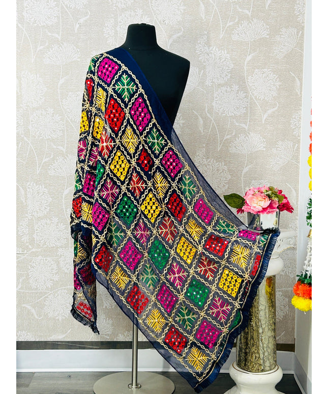 Embroidered phulkari dupatta by Kurti Connection USA