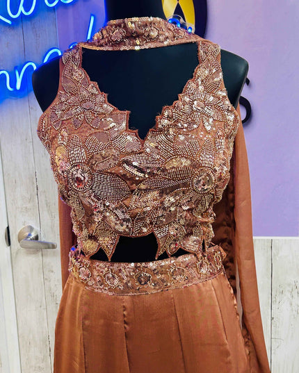 Satin silk lehenga with necklace dupatta