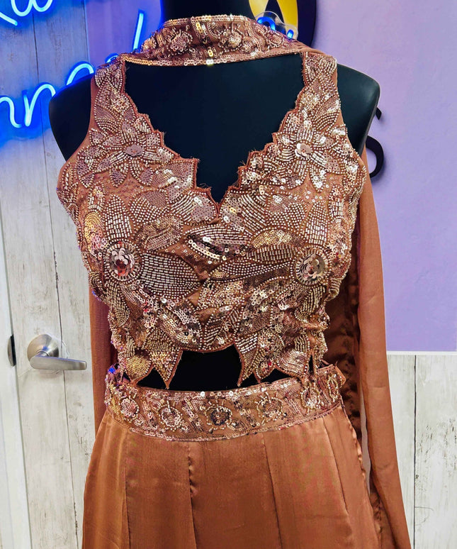 Satin silk lehenga with necklace dupatta