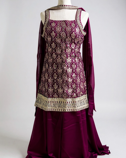 Jacquard silk sharara set by Kurti Connection USA