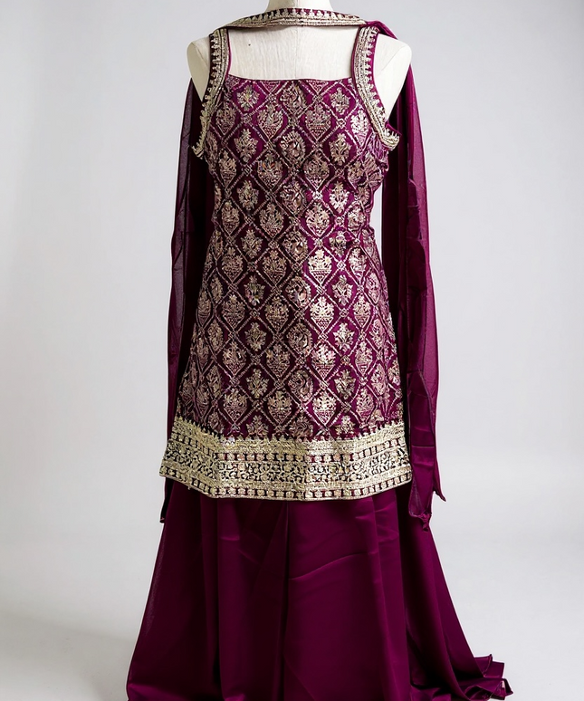 Jacquard silk sharara set by Kurti Connection USA