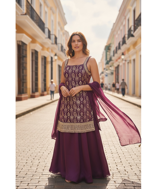 Jacquard silk sharara set by Kurti Connection USA