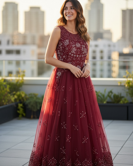 Net party wear dress by Kurti Connection USA