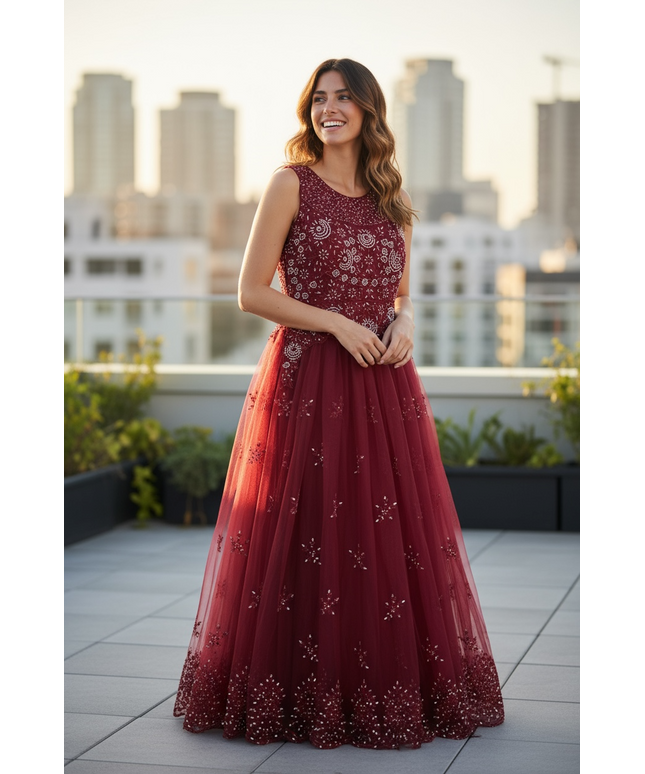Net party wear dress by Kurti Connection USA