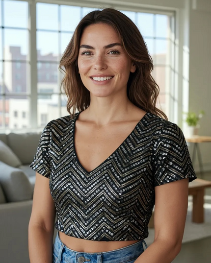 Black sequin blouse by Kurti Connection USA