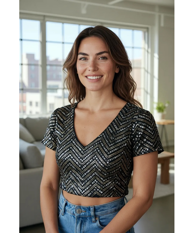 Black sequin blouse by Kurti Connection USA