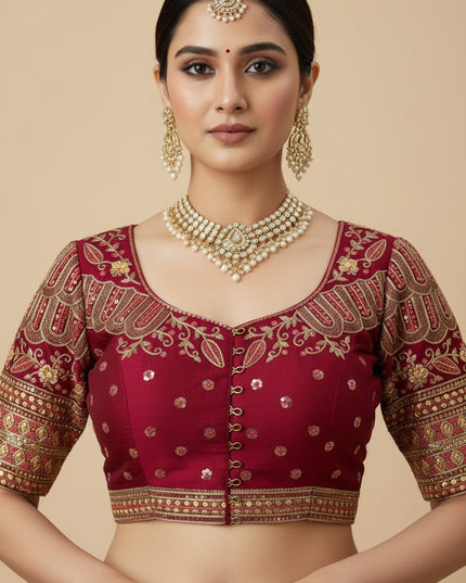 Designer party wear blouse : magenta pink by Kurti Connection USA