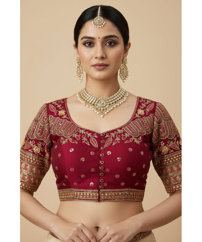 Designer party wear blouse : magenta pink by Kurti Connection USA