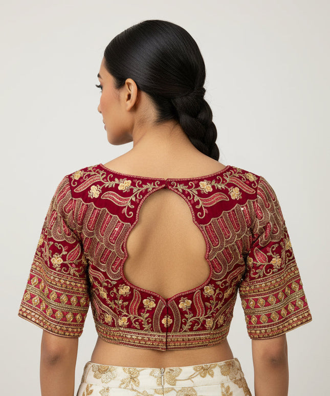 Designer party wear blouse : magenta pink by Kurti Connection USA
