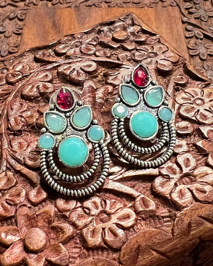 Antique silver finish earrings by Kurti Connection USA