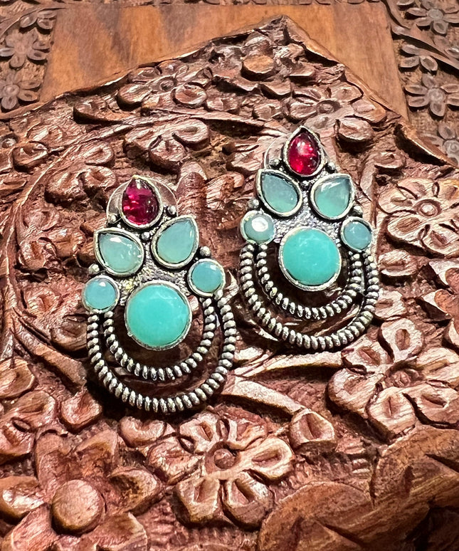 Antique silver finish earrings by Kurti Connection USA