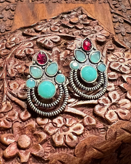 Antique silver finish earrings by Kurti Connection USA
