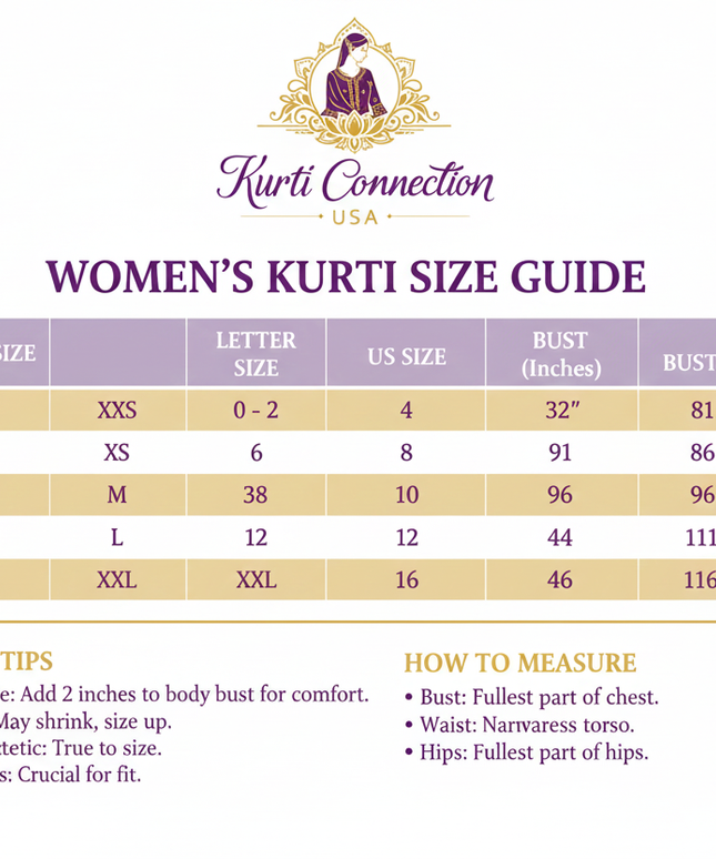 Women's Kurti Size Guide
