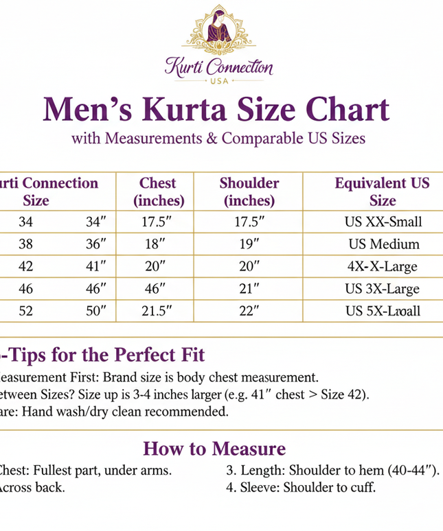 Men's Kurta Size Chart