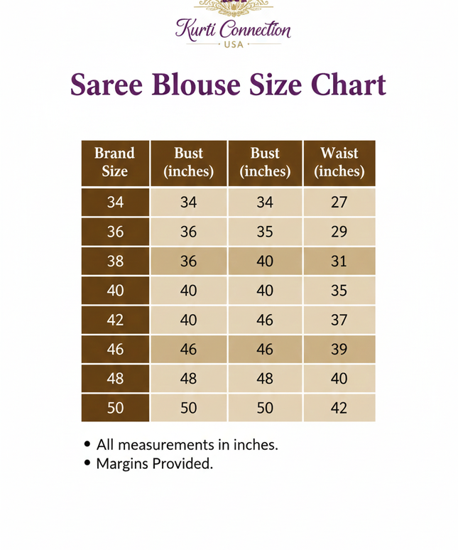 Saree Blouse Size Chart