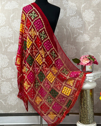 Embroidered phulkari dupatta by Kurti Connection USA
