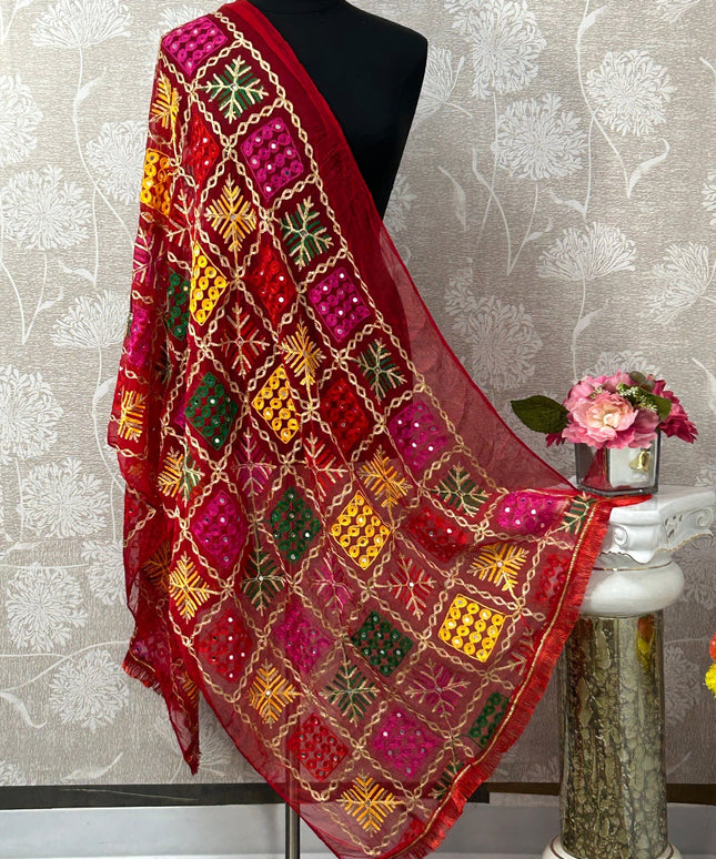 Embroidered phulkari dupatta by Kurti Connection USA