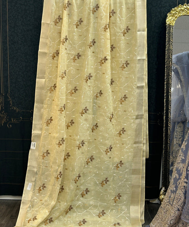 Linen cotton saree by Kurti Connection USA